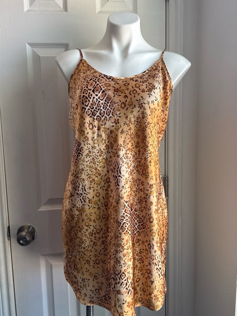 Secret Treasures Gold Satin Slip with Floral & Geometric Print
